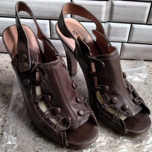 Brown Genuine Leather Bootie with Wood Heel